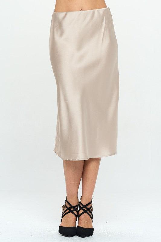 RENEE C. Solid Satin Midi Skirt