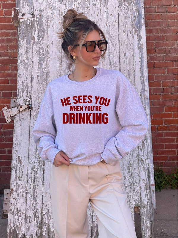 He Sees You When You're Drinking Premium Crew - SwagglyLife Home & Fashion