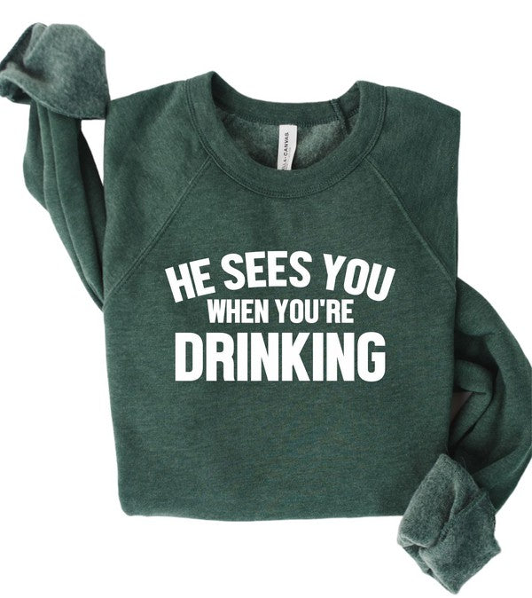 He Sees You When You're Drinking Premium Crew - SwagglyLife Home & Fashion