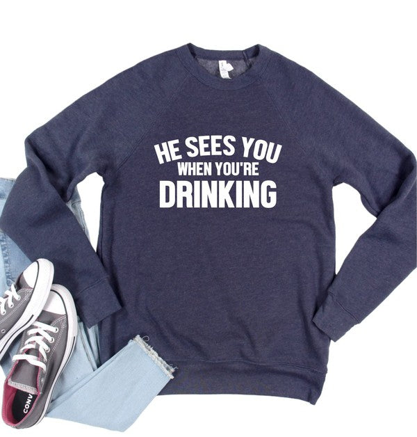 He Sees You When You're Drinking Premium Crew - SwagglyLife Home & Fashion
