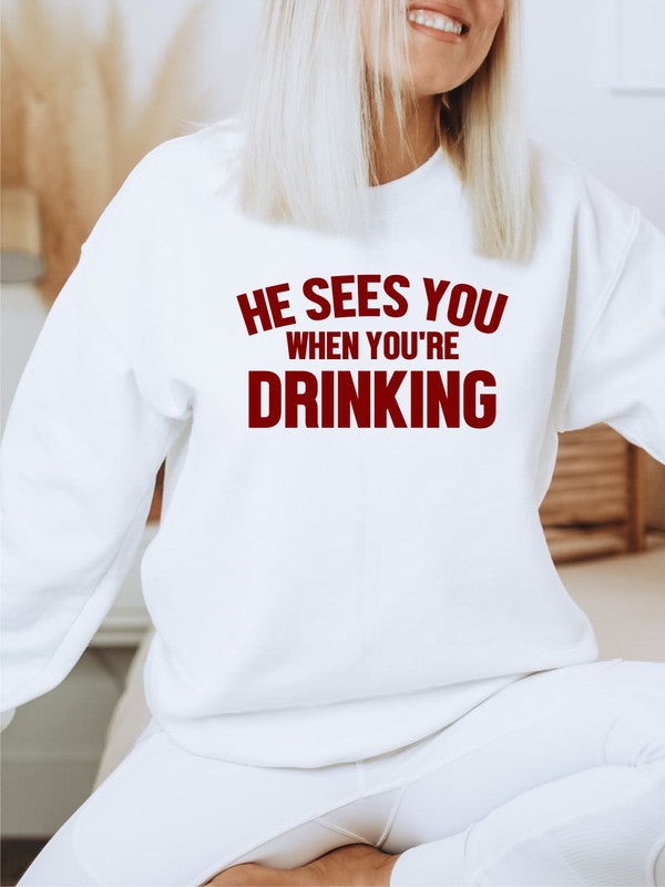 He Sees You When You're Drinking Premium Crew - SwagglyLife Home & Fashion