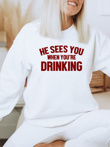 He Sees You When You're Drinking Premium Crew - SwagglyLife Home & Fashion