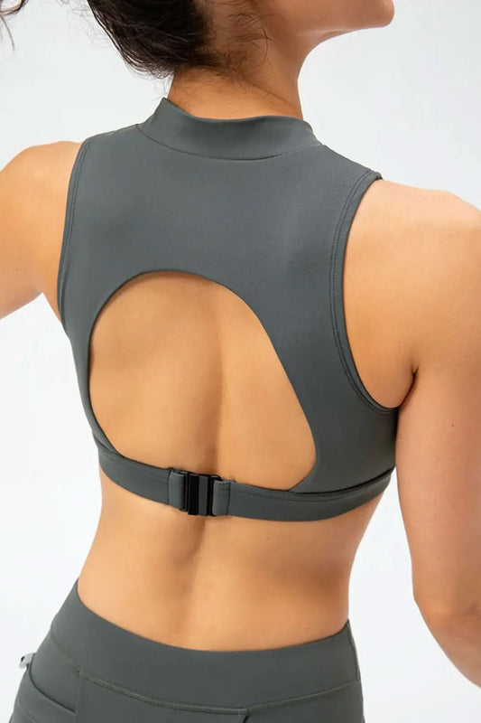 Full Size Cropped Cutout Back Zipper Front Active Tank Top in - photo