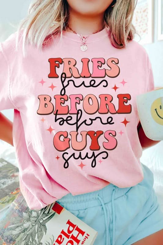 FRIES BEFORE GUYS GRAPHIC TEE in PINK - photo