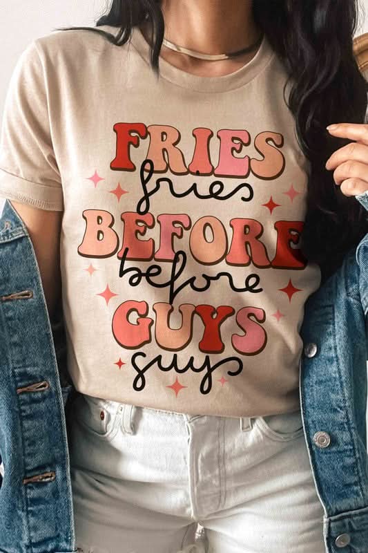 FRIES BEFORE GUYS GRAPHIC TEE in TAN - photo