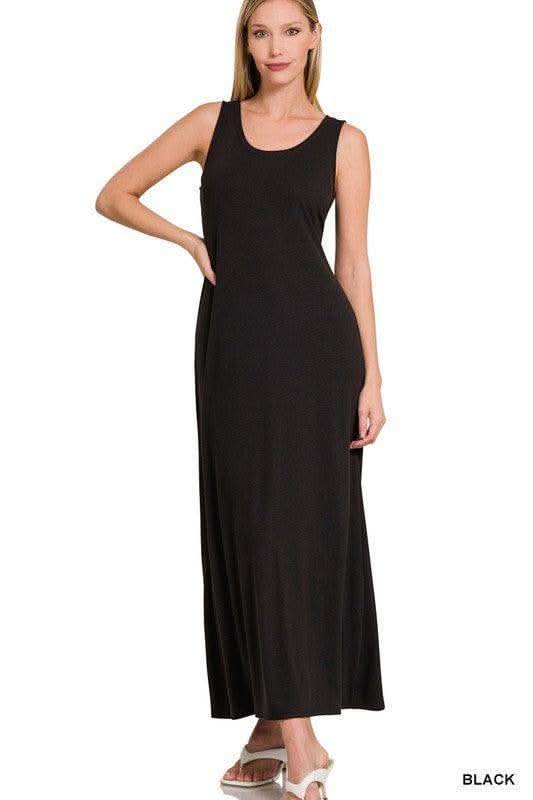 ZENANA Sleeveless Flared Scoop Neck Maxi Dress - SwagglyLife Home & Fashion