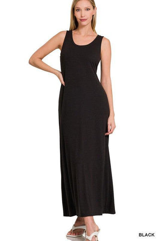ZENANA Sleeveless Flared Scoop Neck Maxi Dress - SwagglyLife Home & Fashion