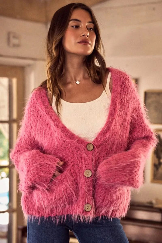 SO ME Soft Touch Hairy Loose Fit Cozy Sweater Cardigan in - photo