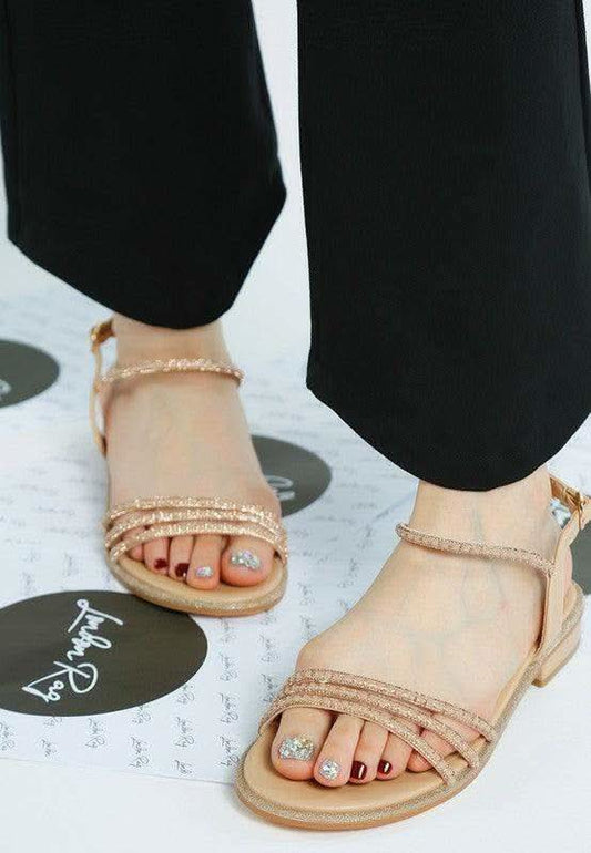 Nobbity Rhinestone Pearl Detail Flat Sandals in Beige - photo