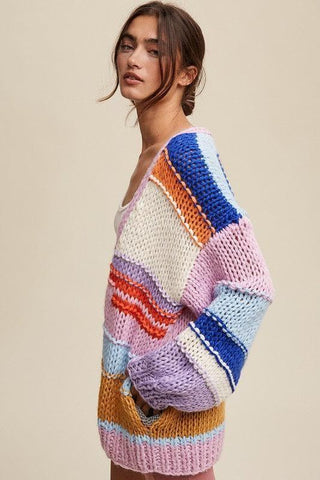 LISTICLE Hand Knit Multi Striped Cardigan - SwagglyLife Home & Fashion