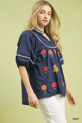 Umgee Embroidered Floral Puff Sleeve Top in - photo