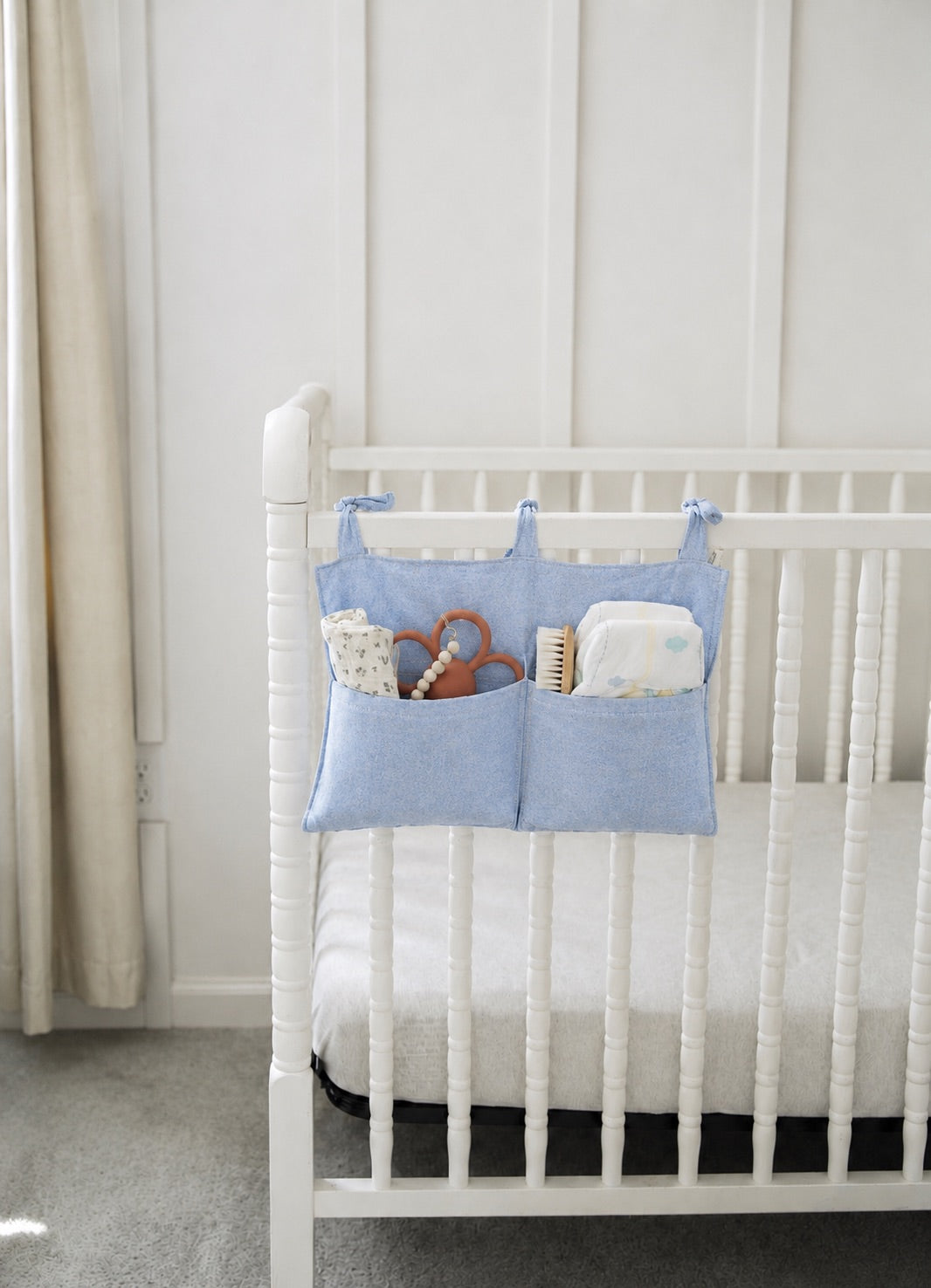 Little Mae & Co. Crib Diaper Caddy Storage Organizer Nursery Room - Light Denim