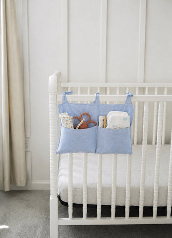 Little Mae & Co. Crib Diaper Caddy Storage Organizer Nursery Room - Light Denim