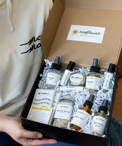 Sunflower Motherhood Deluxe Self Care Gift Box in - Bath & Body Gift Set photo