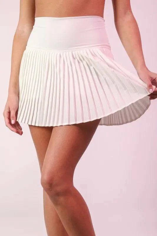 VERY J Pleated Activewear Skirt with Shorts Inside in White - Skirts photo