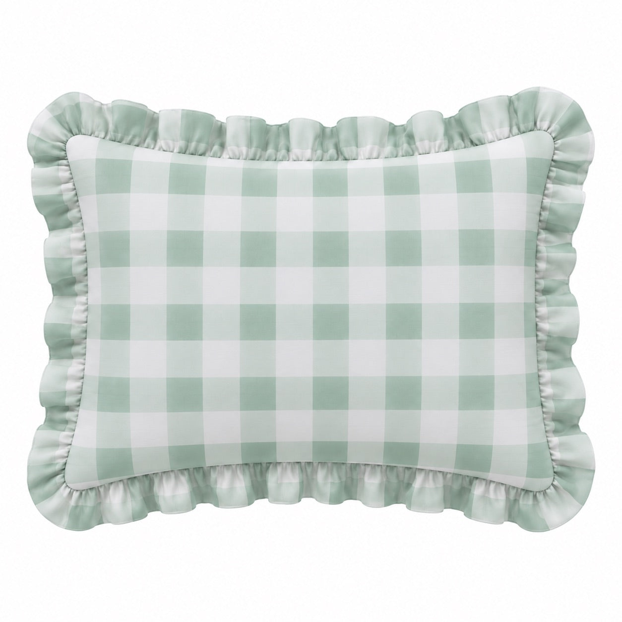 Little Mae & Co. Standard Ruffle Pillow Case Cover - Light Green Checkered