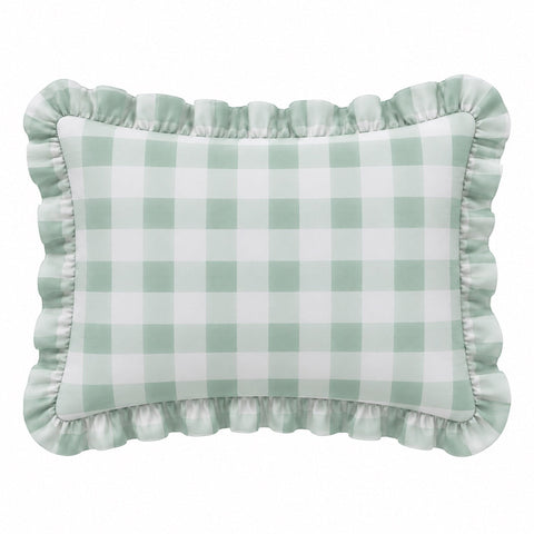Little Mae & Co. Standard Ruffle Pillow Case Cover - Light Green Checkered