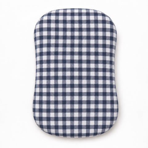Navy Blue Gingham Ruffle Baby Lounger Cover - No Ruffle