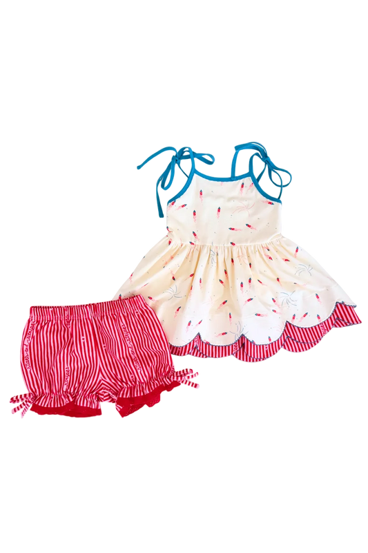 Scallop Tunic Set - Red, White, and Boom -
