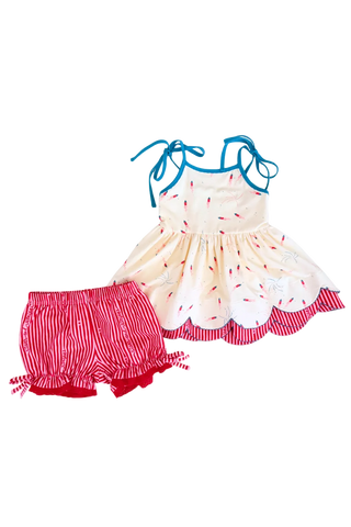 Scallop Tunic Set - Red, White, and Boom -