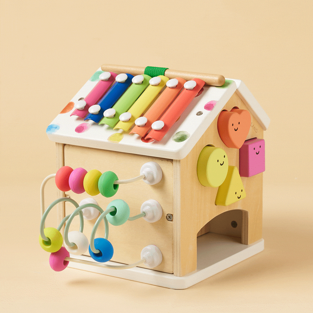 Tiny Land® Cottage Activity Cube - Rainbow in - wooden toys photo