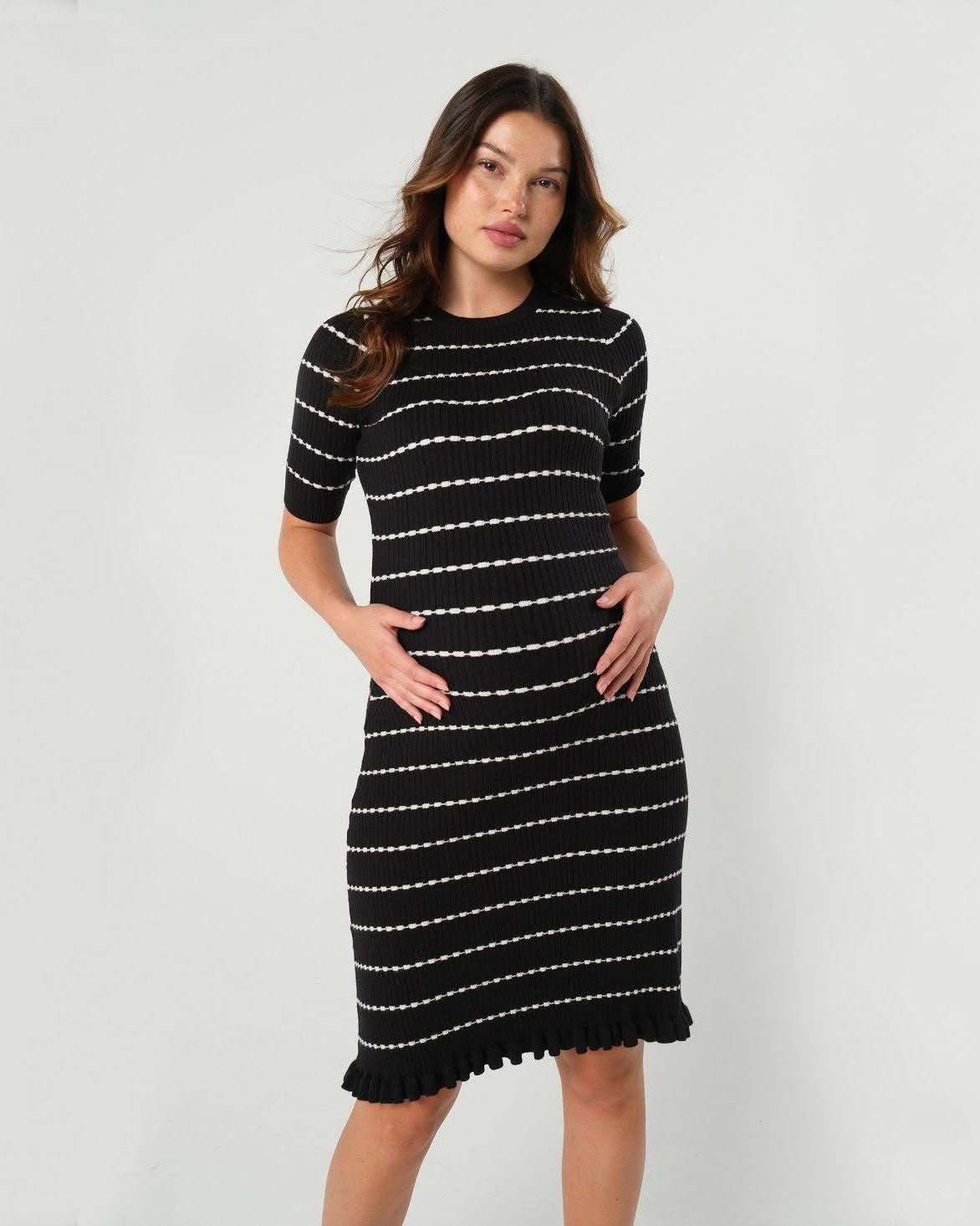 Louie Striped Knit Maternity & Nursing Dress in - women's maternity dress photo