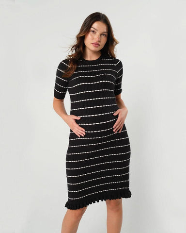 Louie Striped Knit Maternity & Nursing Dress in - women's maternity dress photo