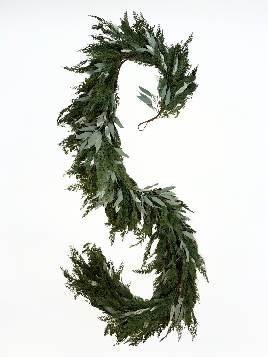 9’ Artificial Real-Touch Cedar and Long Leaf Eucalyptus Garland in No Led Lights - Garland photo
