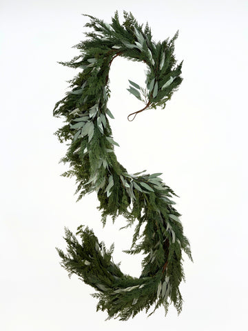 9’ Artificial Real-Touch Cedar and Long Leaf Eucalyptus Garland in No Led Lights - Garland photo