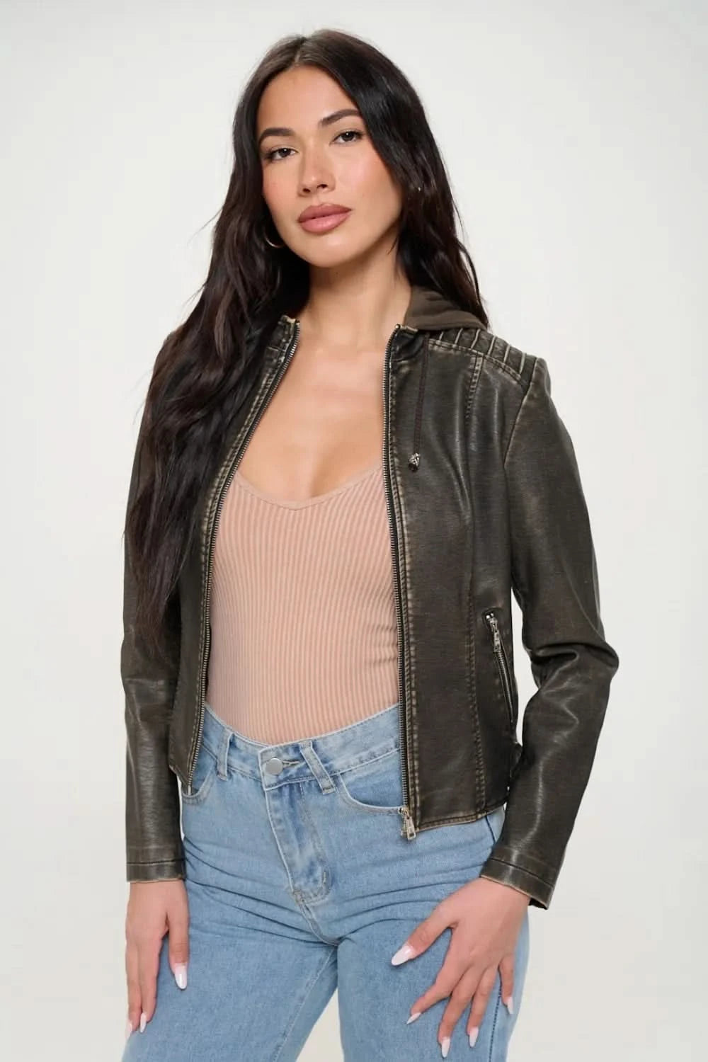 Coalition LA Zip Up Hooded Jacket in Brown - photo