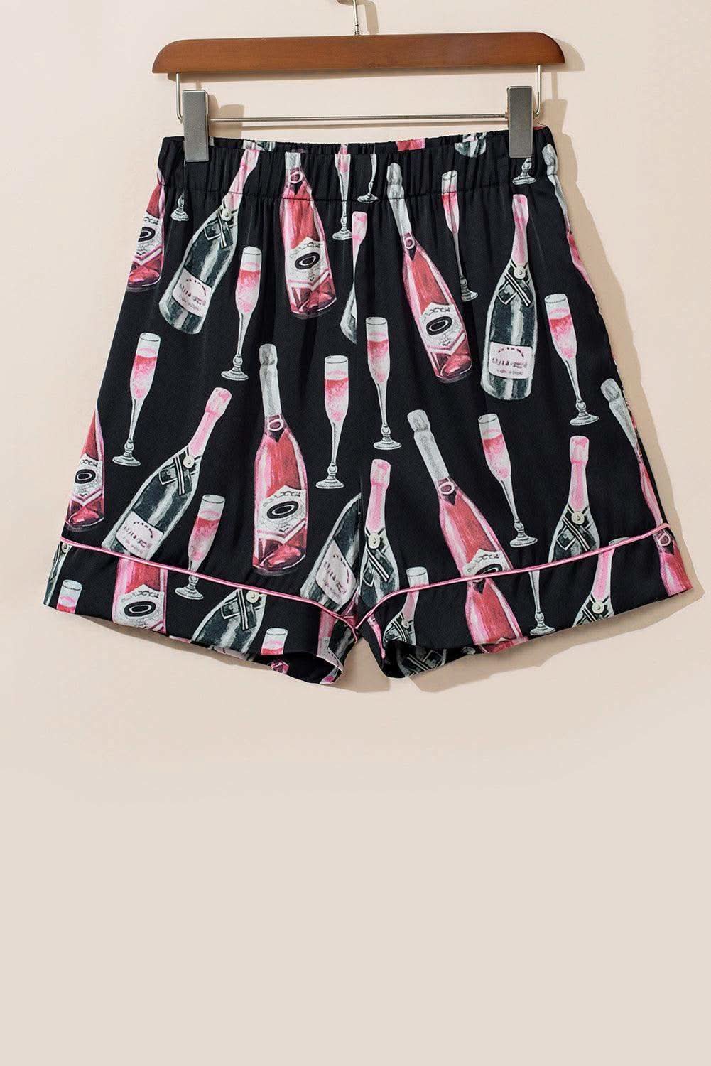 Champagne Print Short Sleeve Top and Shorts Sleepwear Set - SwagglyLife Home & Fashion