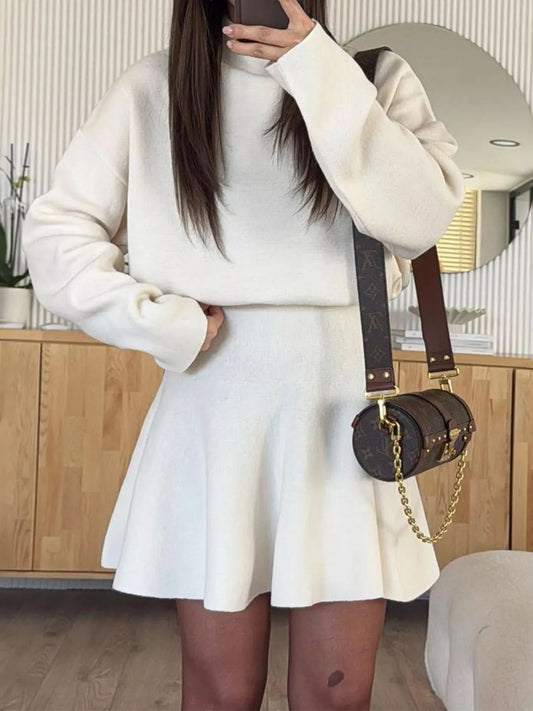 Round Neck Long Sleeve Mini Sweater Dress in - photo
