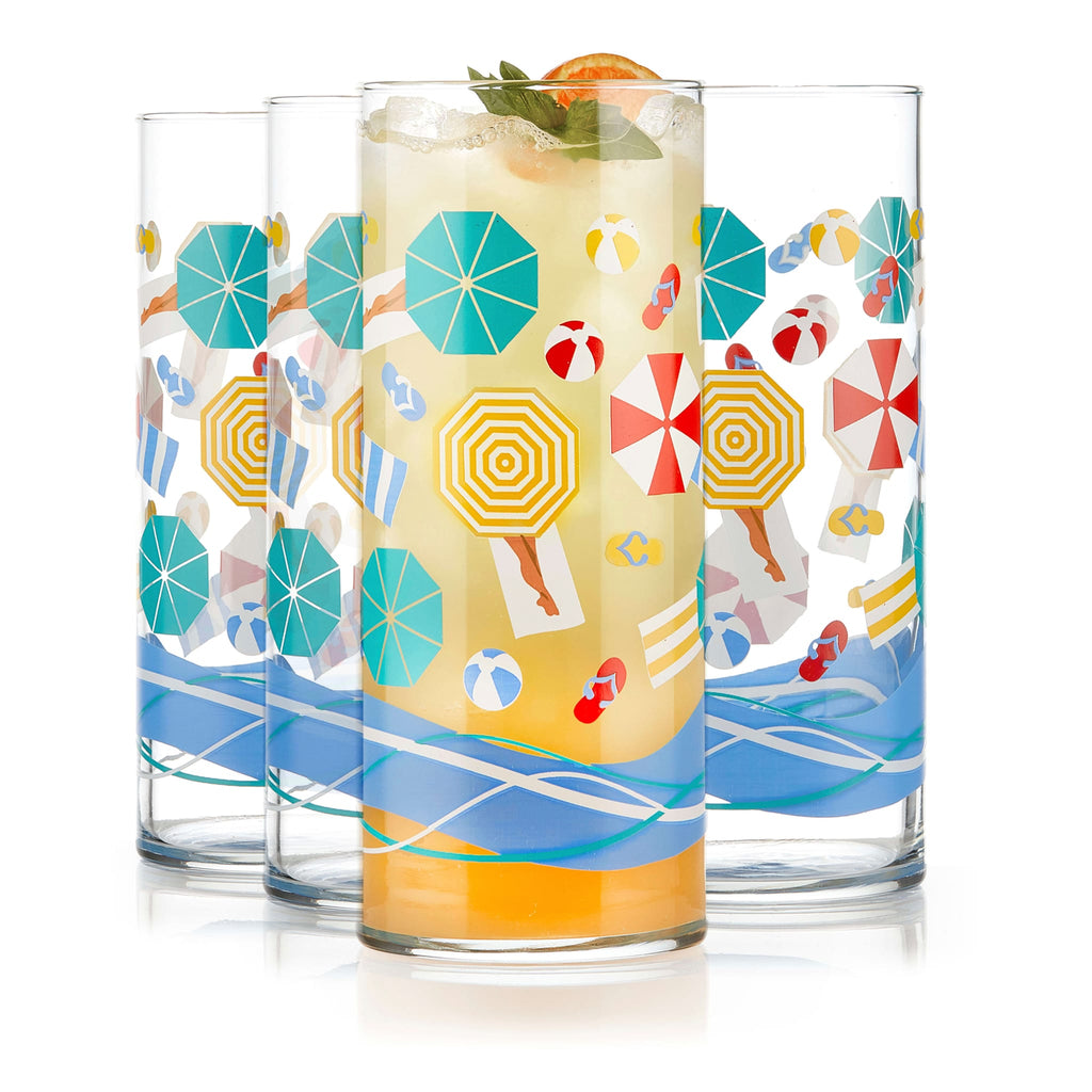 Libbey Vintage Beach Scene Cooler Glasses, 16 ounce, Set of 4 in - Beverageware photo