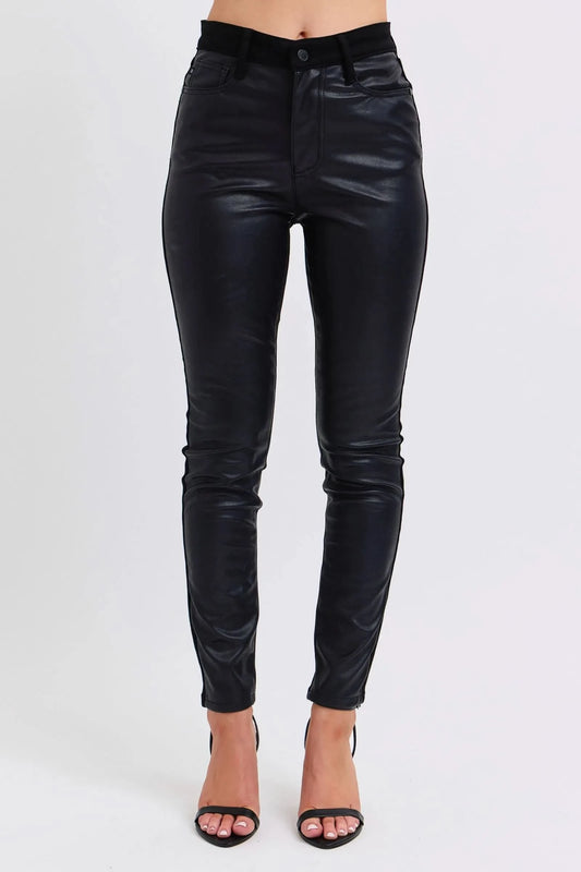 Judy Blue Plus Size HW Faux Leather Skinny Pants in Black - photo