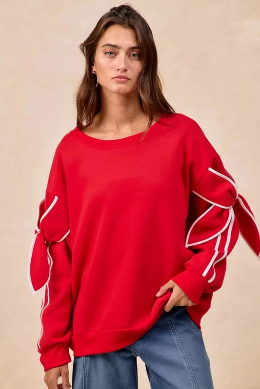 BiBi Bow Detail Sleeves Fleece Sweatshirt in - photo