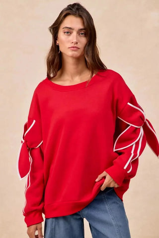 BiBi Bow Detail Sleeves Fleece Sweatshirt in - photo