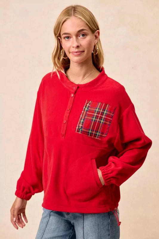 BiBi Christmas Theme Fleece Buttoned Top with Pockets in - photo