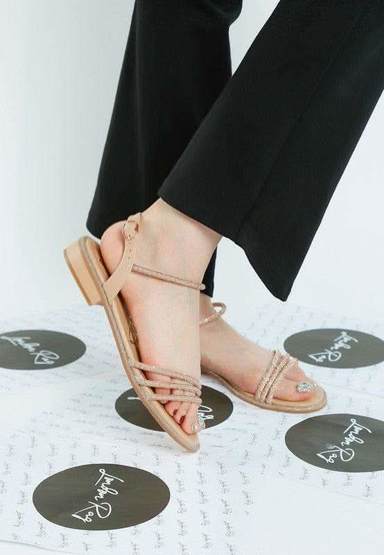 Nobbity Rhinestone Pearl Detail Flat Sandals - SwagglyLife Home & Fashion