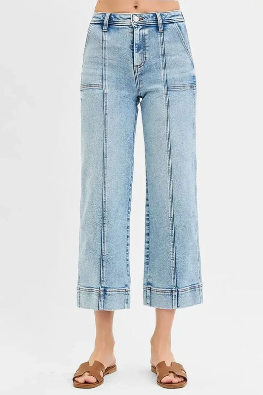 RISEN Full Size High Rise Crop Wide Front Seam Detailed Jeans Plus Size in LIGHT - photo