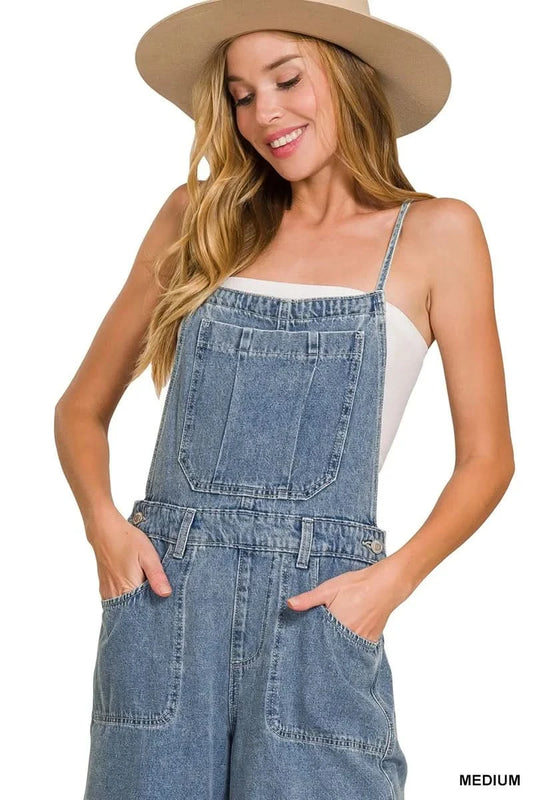 Zenana Denim Medium Washed Wide Leg Overalls in - photo