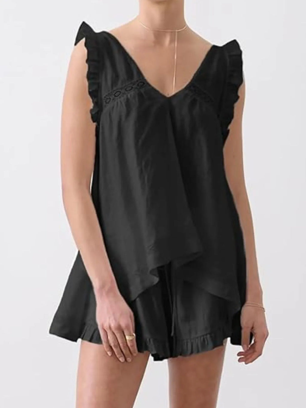 Ruffled V-Neck Top and Shorts Set - SwagglyLife Home & Fashion