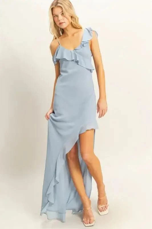 HYFVE Chiffon Ruffle Trim Midi Dress in - photo