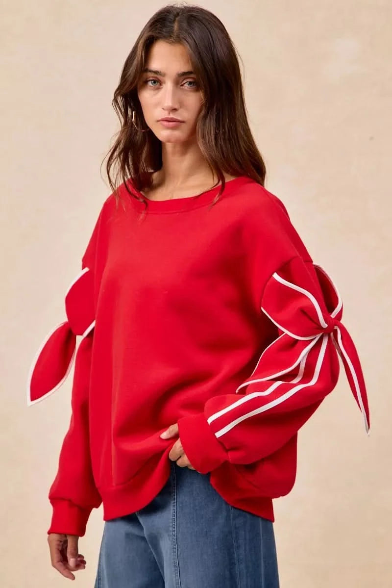 BiBi Bow Detail Sleeves Fleece Sweatshirt in - photo