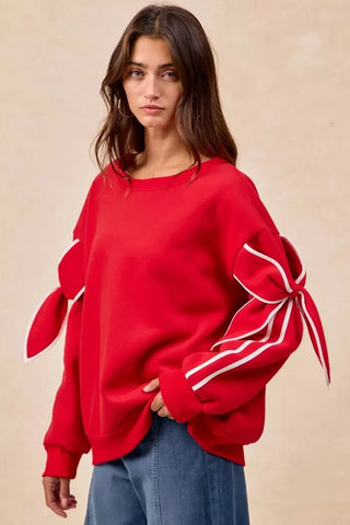 BiBi Bow Detail Sleeves Fleece Sweatshirt in - photo