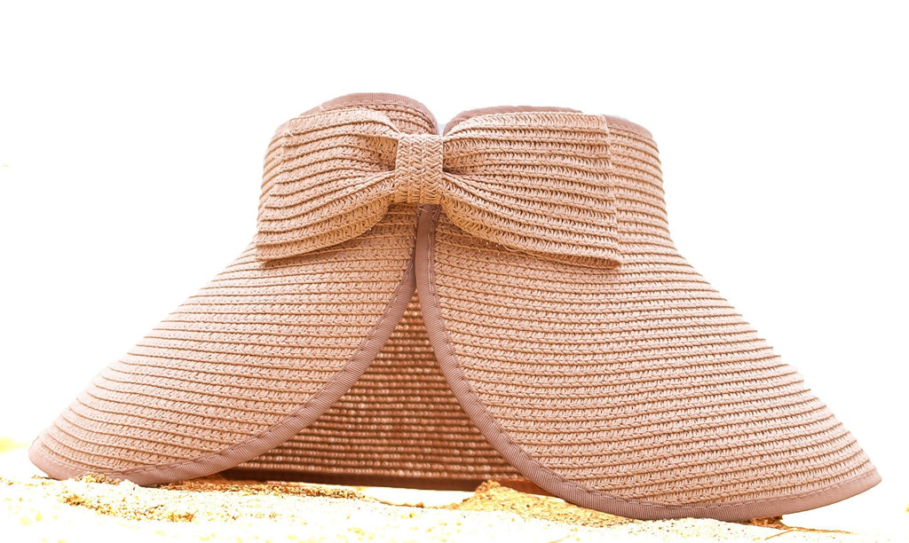 Foldable Wide Brim Bow Visor in Blush - Sun Visor photo
