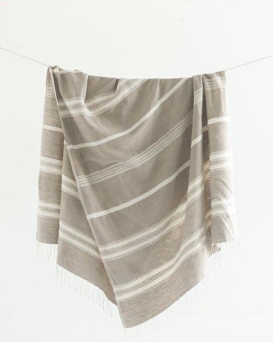 Aden Cotton Throw Blanket - Stone with Natural