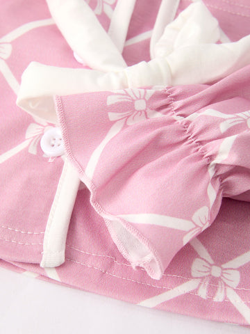 Mommy & me Autumn Check Bow Girls Lapel Pajamas