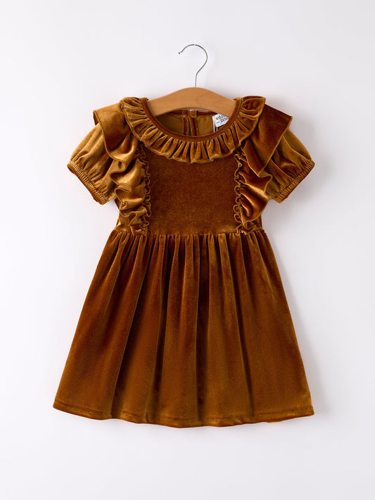 Autumn Velvet Girls Dress-Multiple colors available - Brown