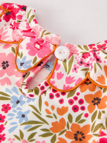 Fall Halloween & Thanksgiving Pumpkin Bow Smock Embroidered Floral Baby Girl Romper