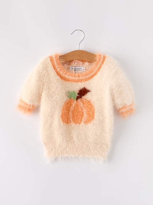 Fall Pumpkin Orange Girls Pullover Sweater -